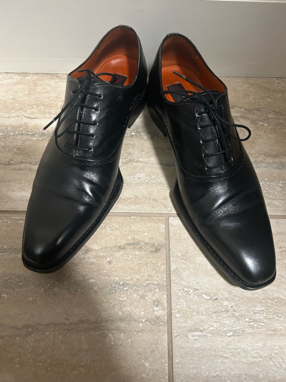 Mezlan Black Leather Oxford Dress Shoes with Orange-Brown Lining